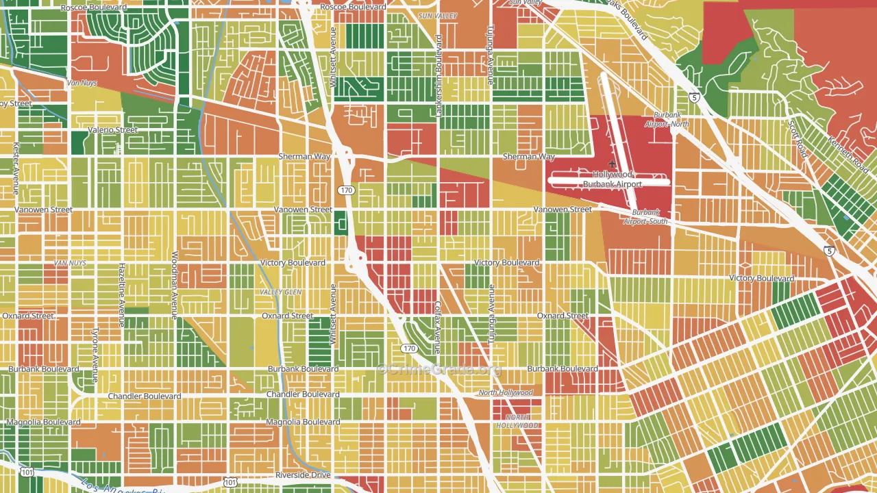 North Hollywood, CA Map of Burglary Rates