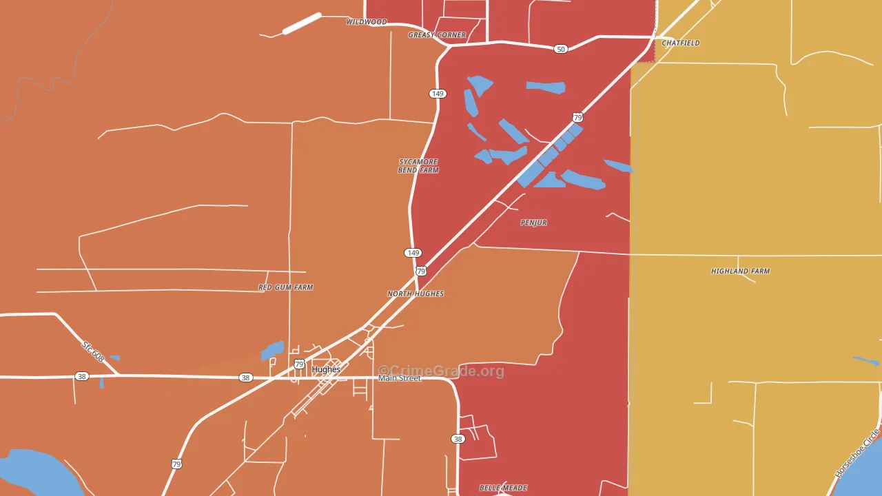North Hughes, AR Map of Burglary Rates