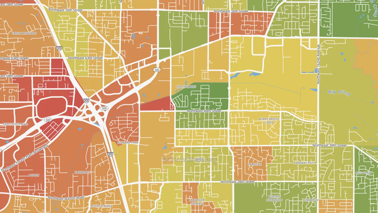 North Image, Vancouver, WA Map of Burglary Rates
