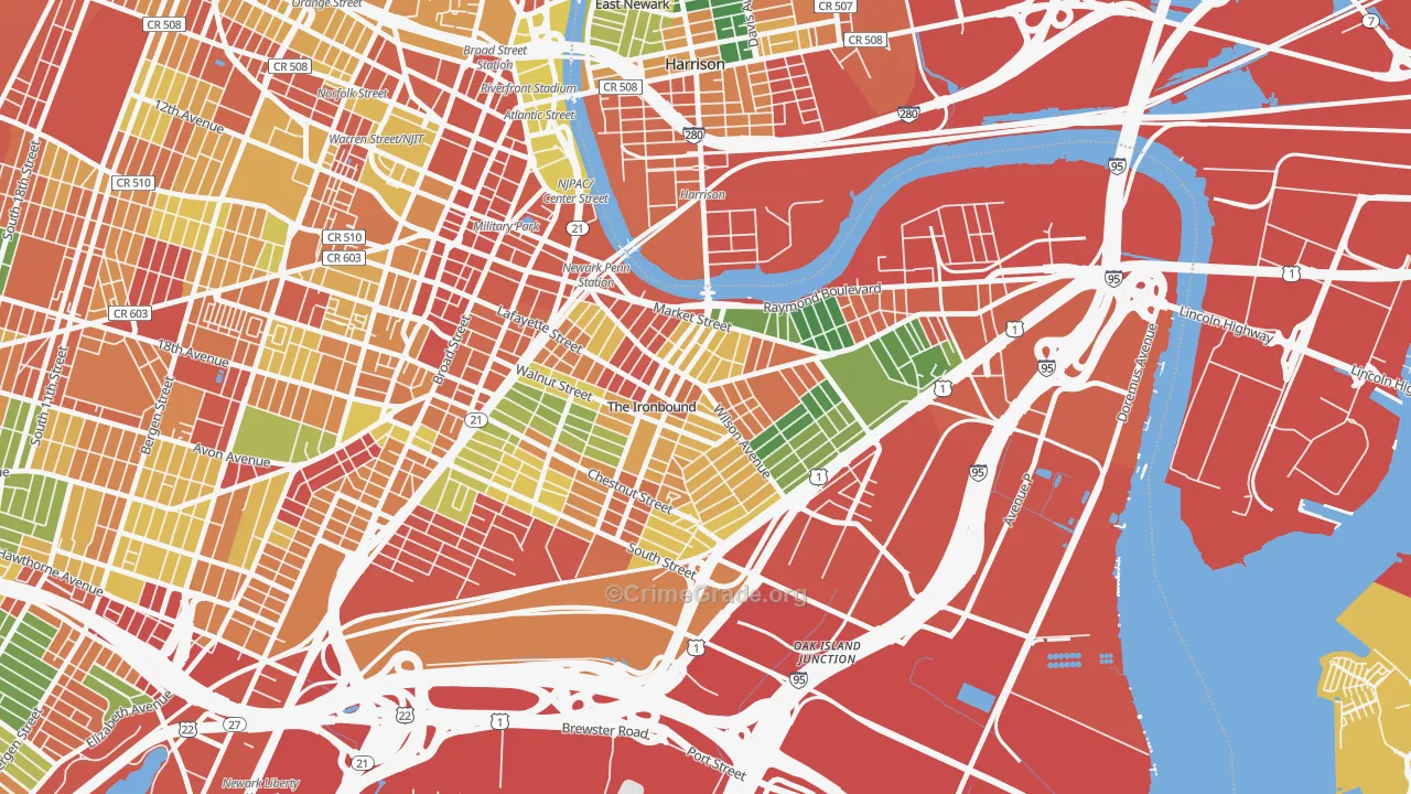 North Ironbound, Newark, NJ Map of Burglary Rates