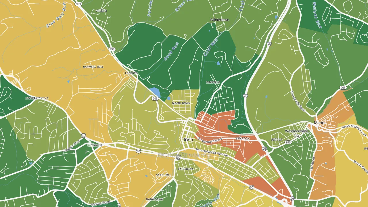 North Irwin, PA Map of Burglary Rates