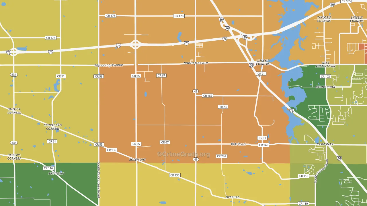 North Jackson, OH Map of Burglary Rates