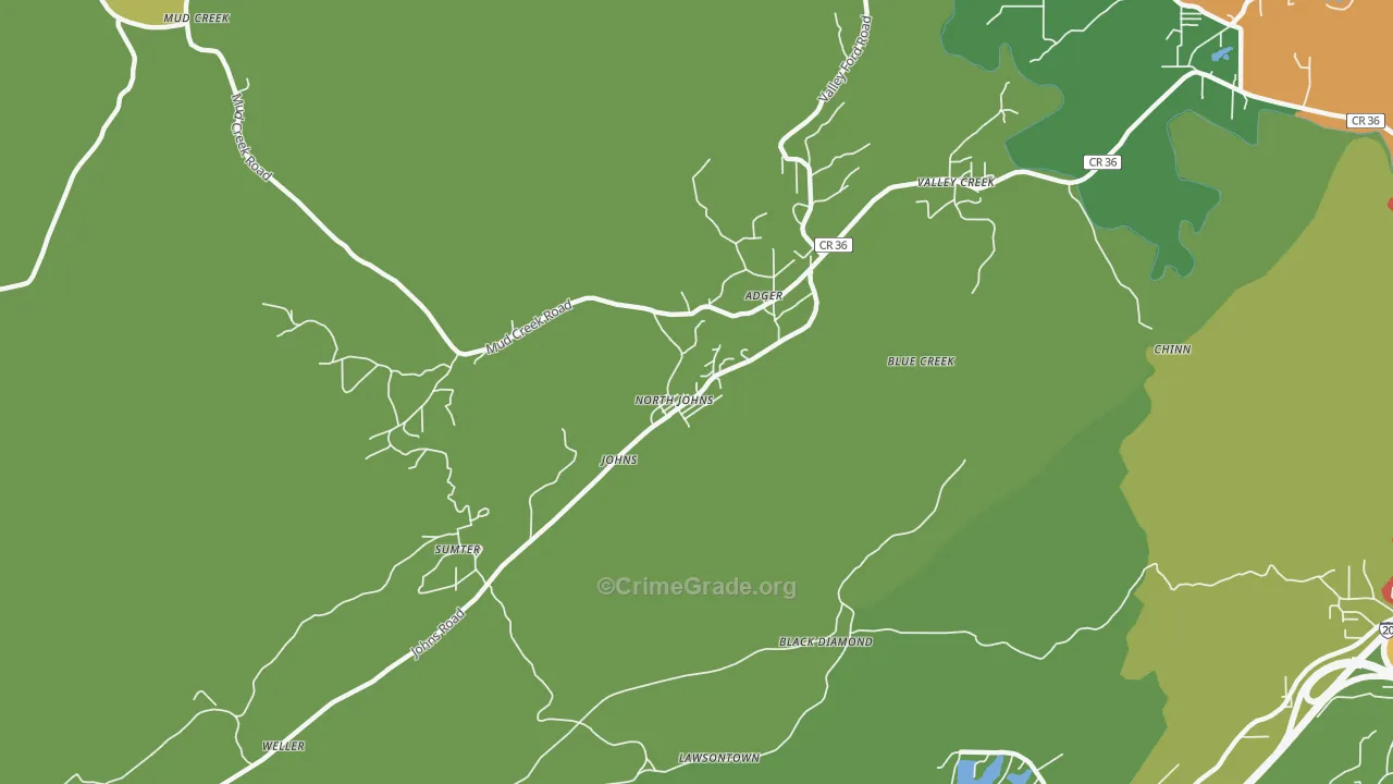 North Johns, AL Map of Burglary Rates