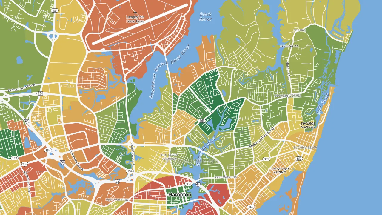 North King St, Hampton, VA Map of Burglary Rates