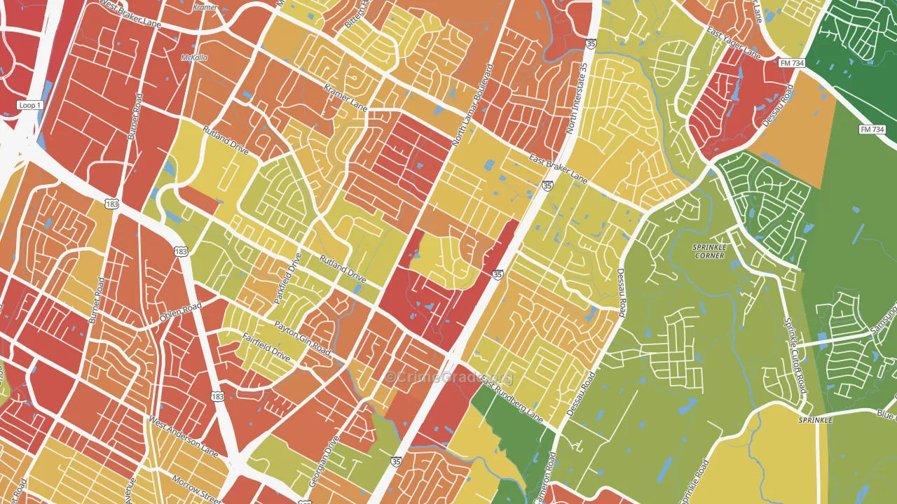 North Lamar, Austin, TX Map of Burglary Rates