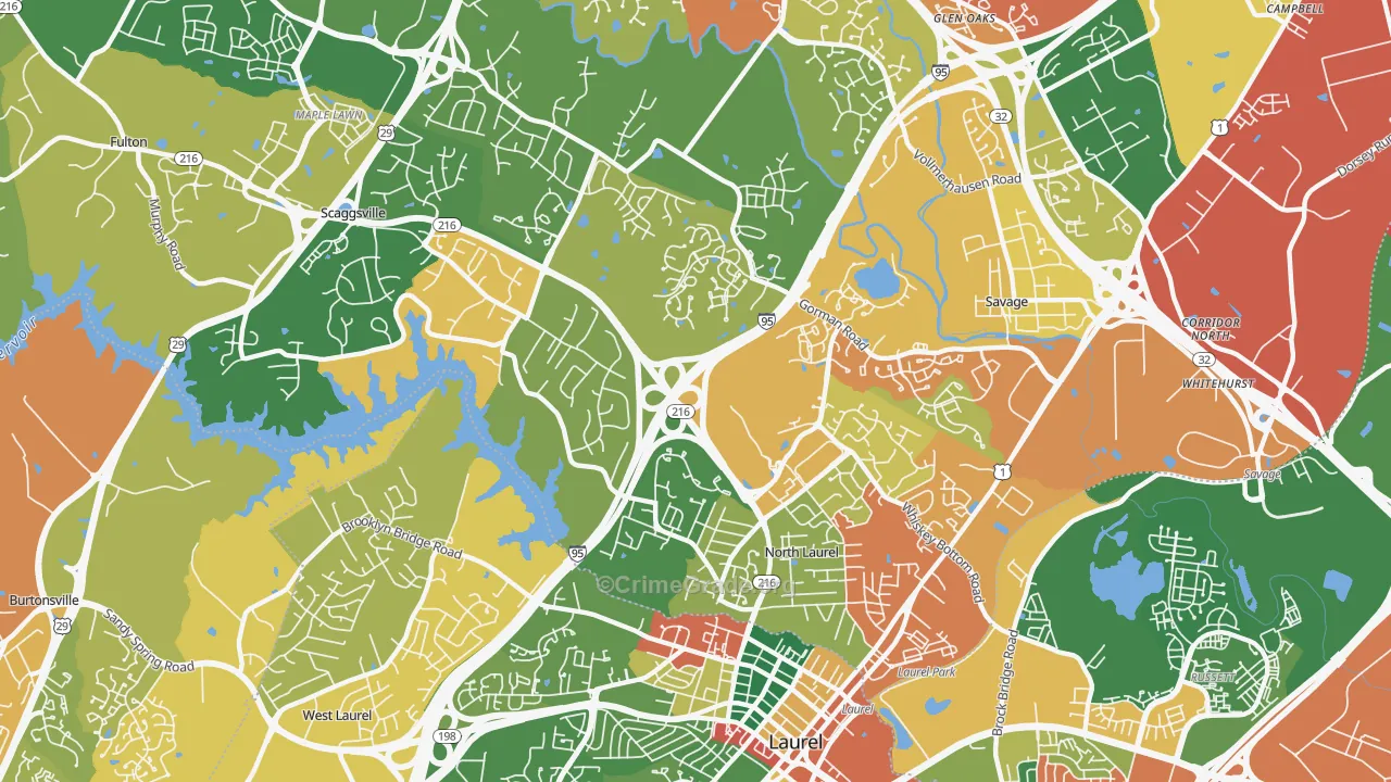 North Laurel, Scaggsville, MD Map of Burglary Rates