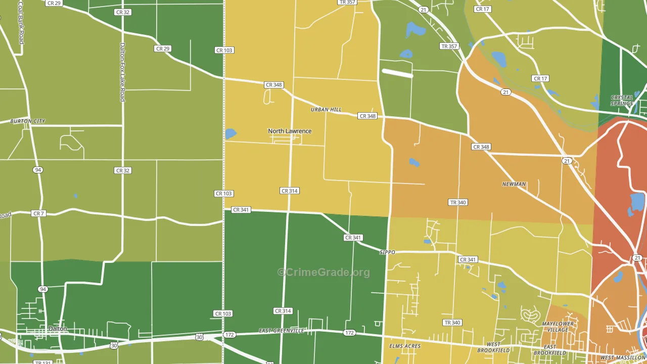 North Lawrence, OH Map of Burglary Rates