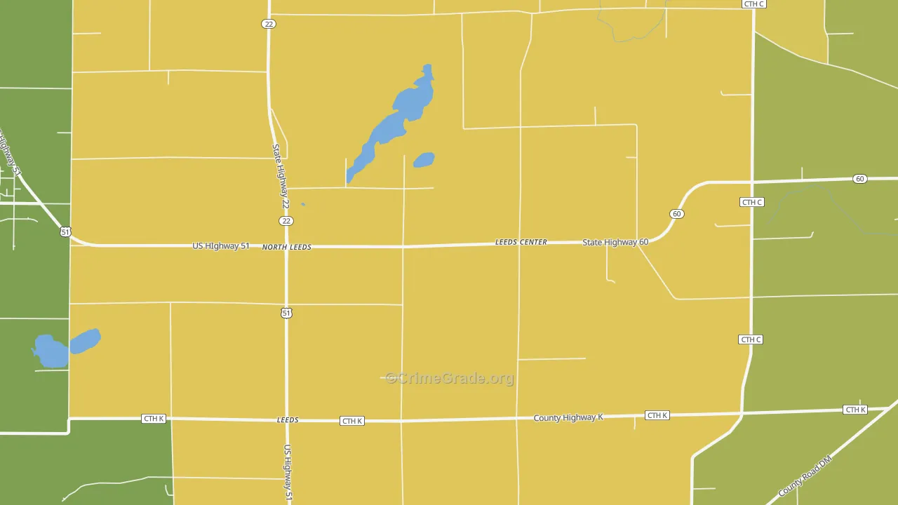 North Leeds, WI Map of Burglary Rates
