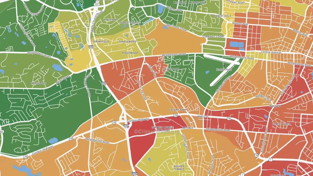 North Leg, Augusta, GA Map of Burglary Rates