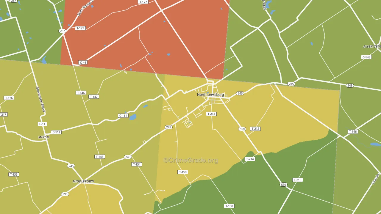 North Lewisburg, OH Map of Burglary Rates