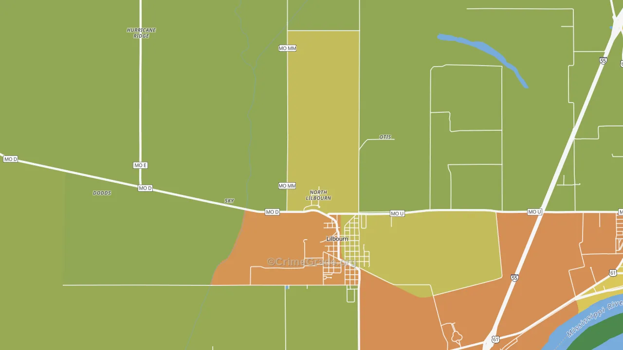 North Lilbourn, MO Map of Burglary Rates