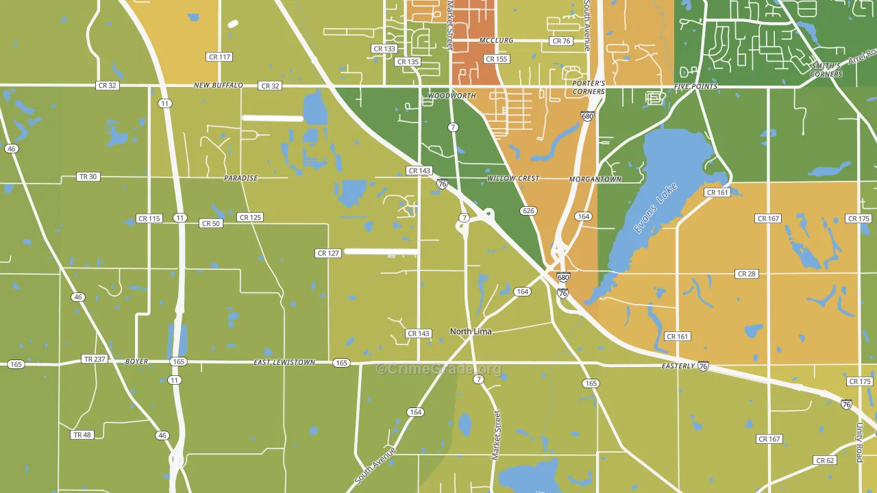 North Lima, OH Map of Burglary Rates
