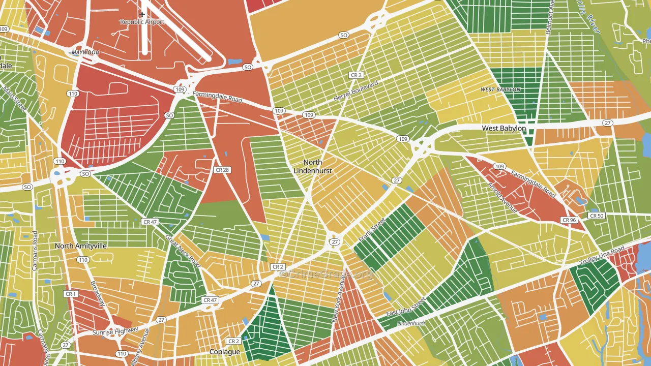 North Lindenhurst, NY Map of Burglary Rates