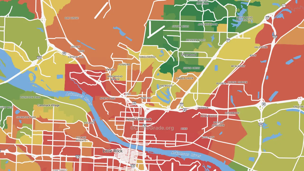 North Little Rock, AR Map of Burglary Rates