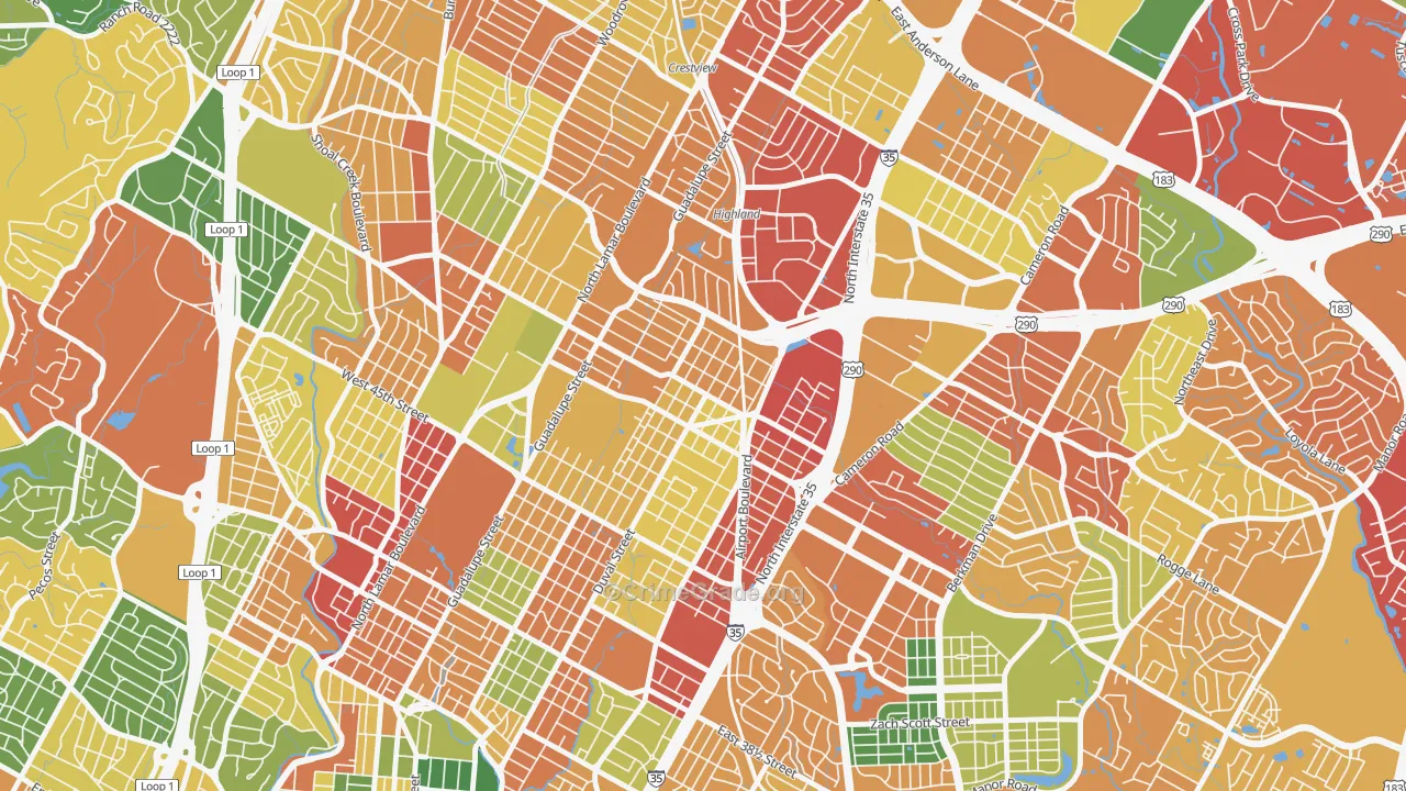 North Loop, Austin, TX Map of Burglary Rates