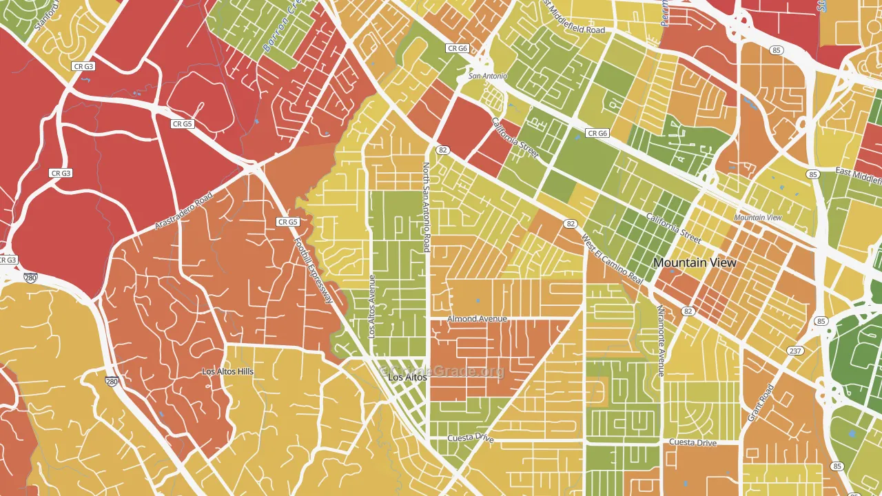 North Los Altos, Los Altos, CA Map of Burglary Rates