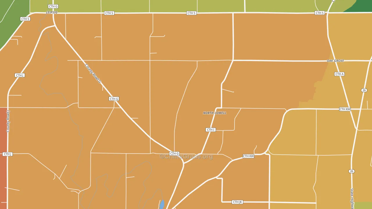 North Lowell, WI Map of Burglary Rates