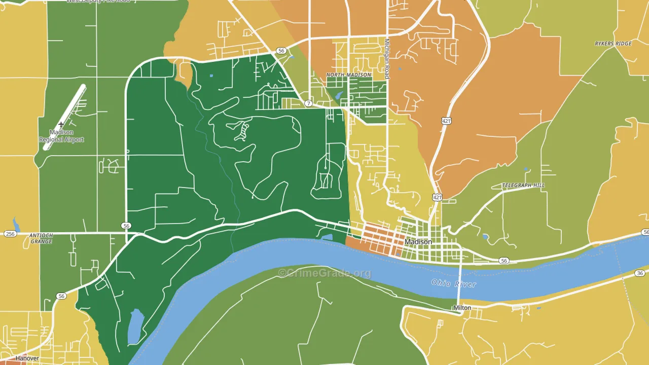 North Madison, IN Map of Burglary Rates