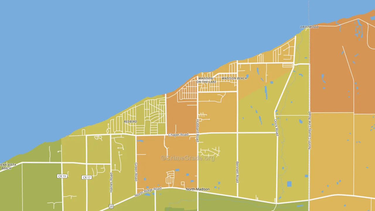 North Madison, OH Map of Burglary Rates