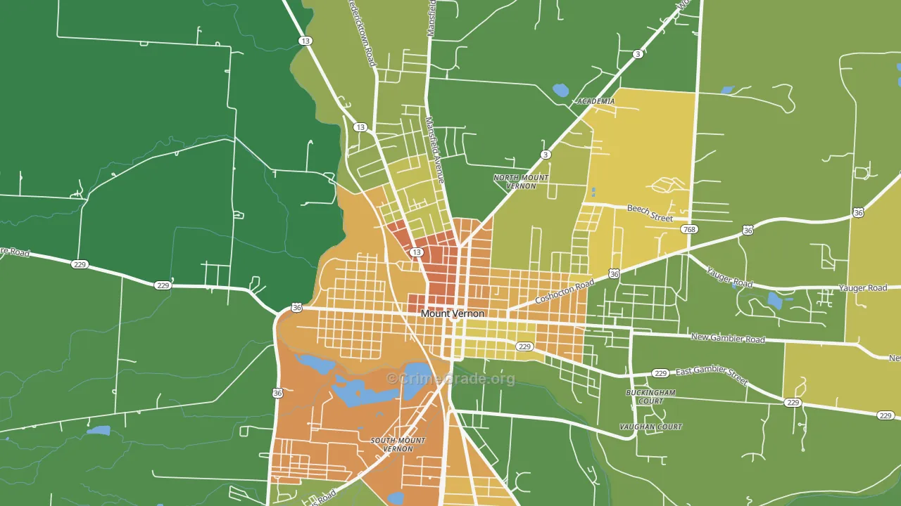 North Main Historic District, Mount Vernon, OH Map of Burglary Rates