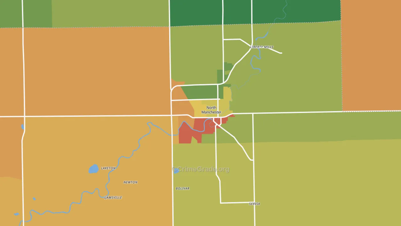 North Manchester, IN Map of Burglary Rates