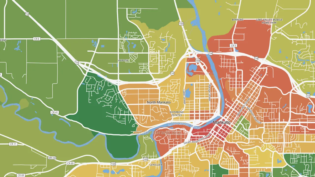 North Mankato, MN Map of Burglary Rates
