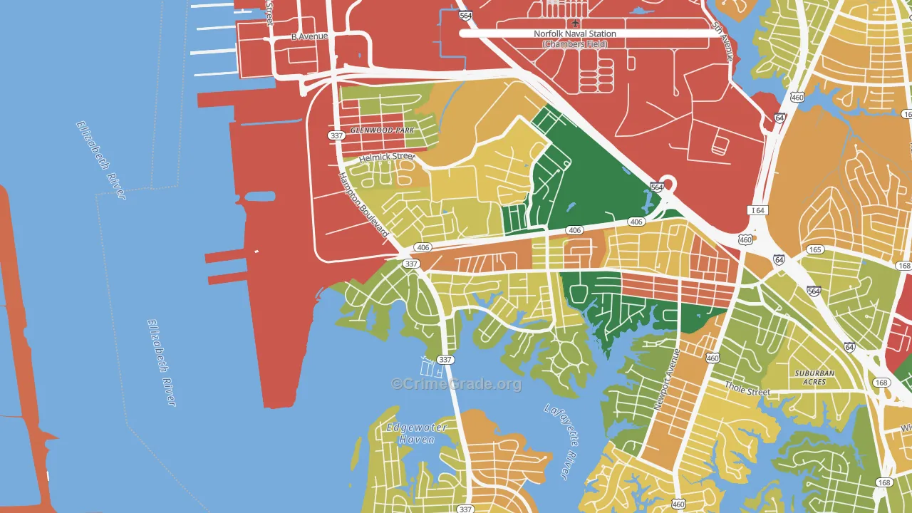 North Meadow Brook, Norfolk, VA Map of Burglary Rates