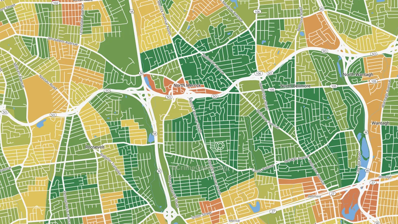 North Merrick, NY Map of Burglary Rates