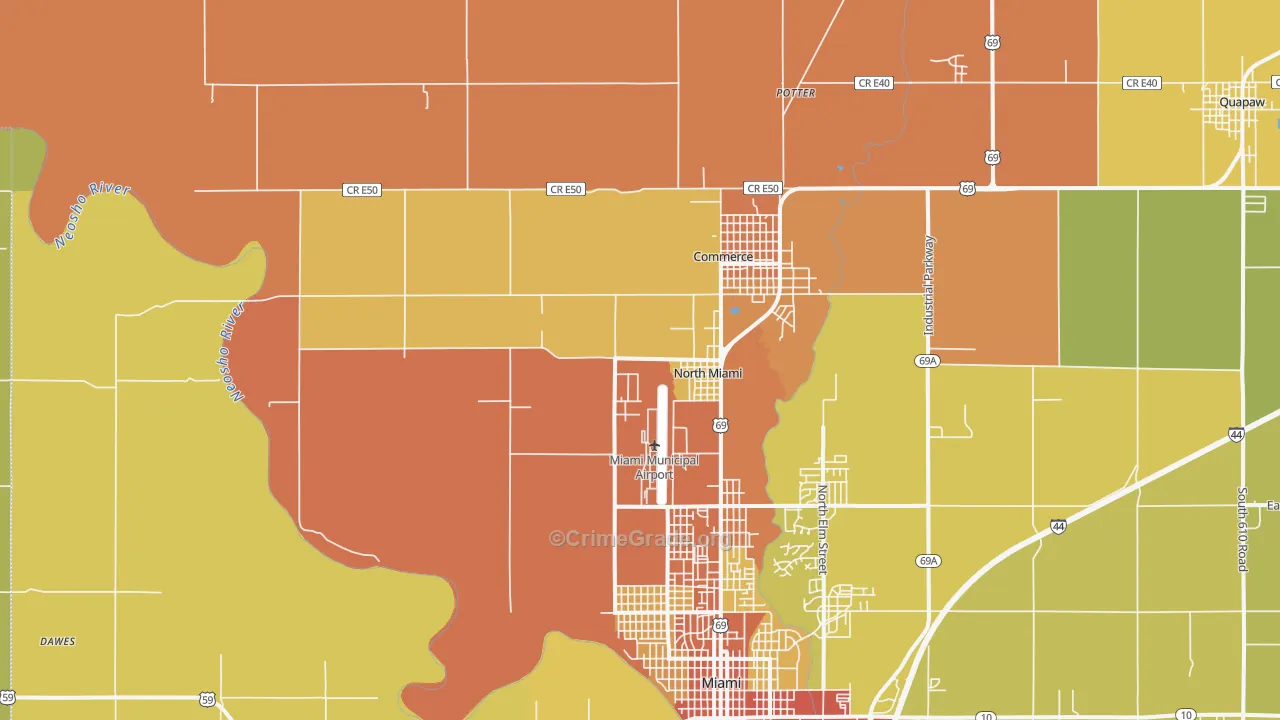 North Miami, OK Map of Burglary Rates