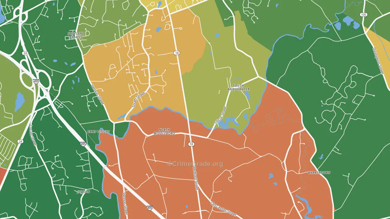 North Middleboro, MA Map of Burglary Rates