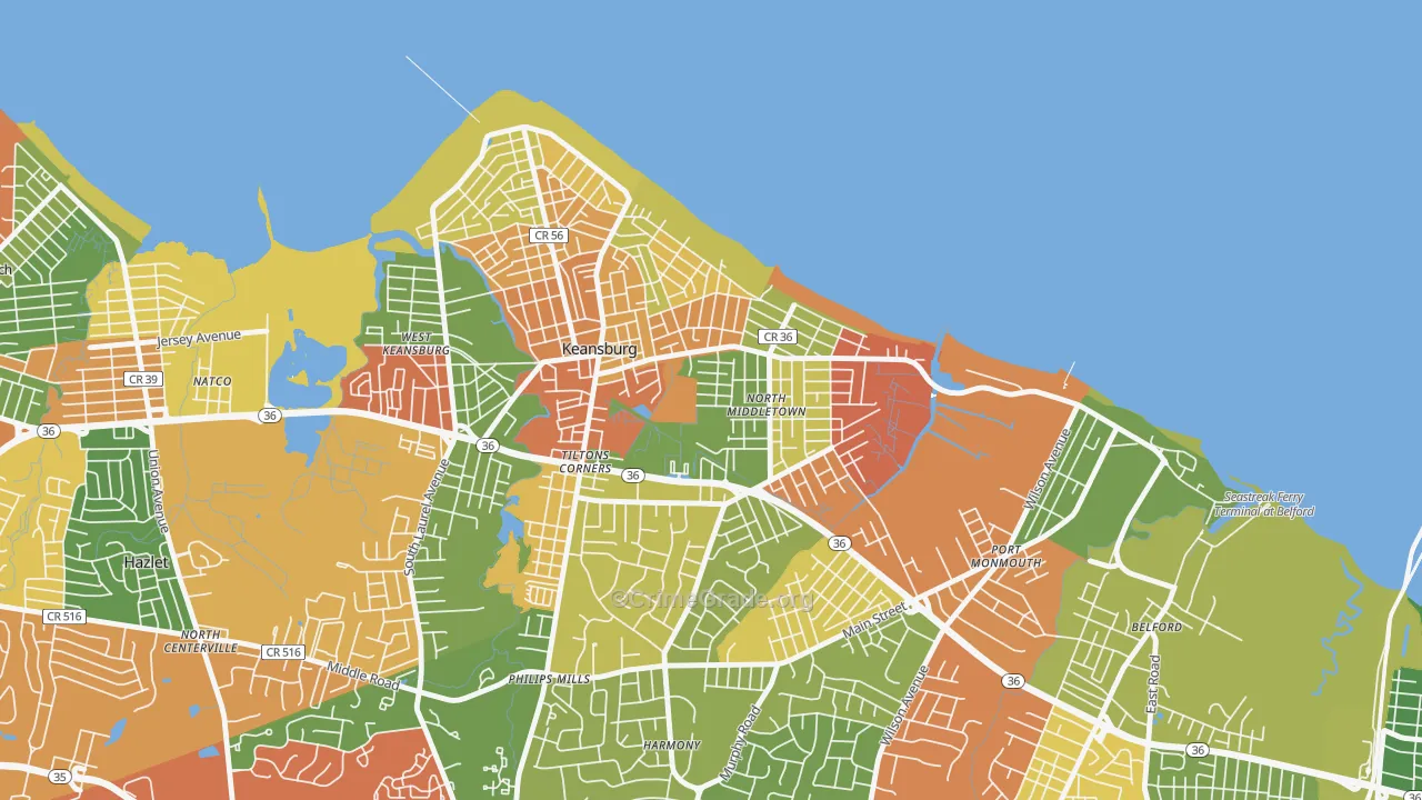 North Middletown, Middletown, NJ Map of Burglary Rates
