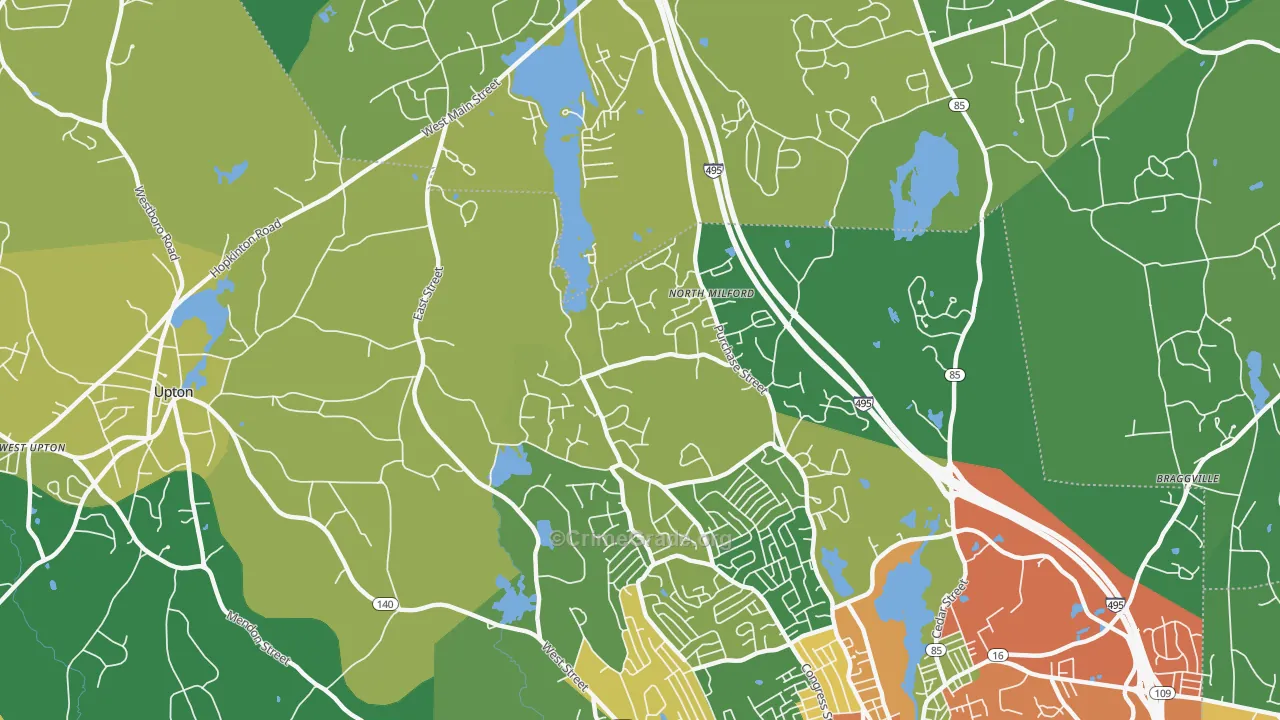 North Milford, MA Map of Burglary Rates