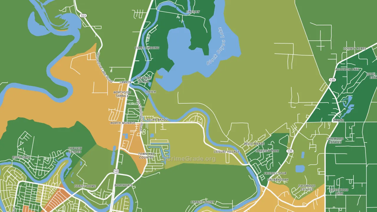 North Monroe, LA Map of Burglary Rates