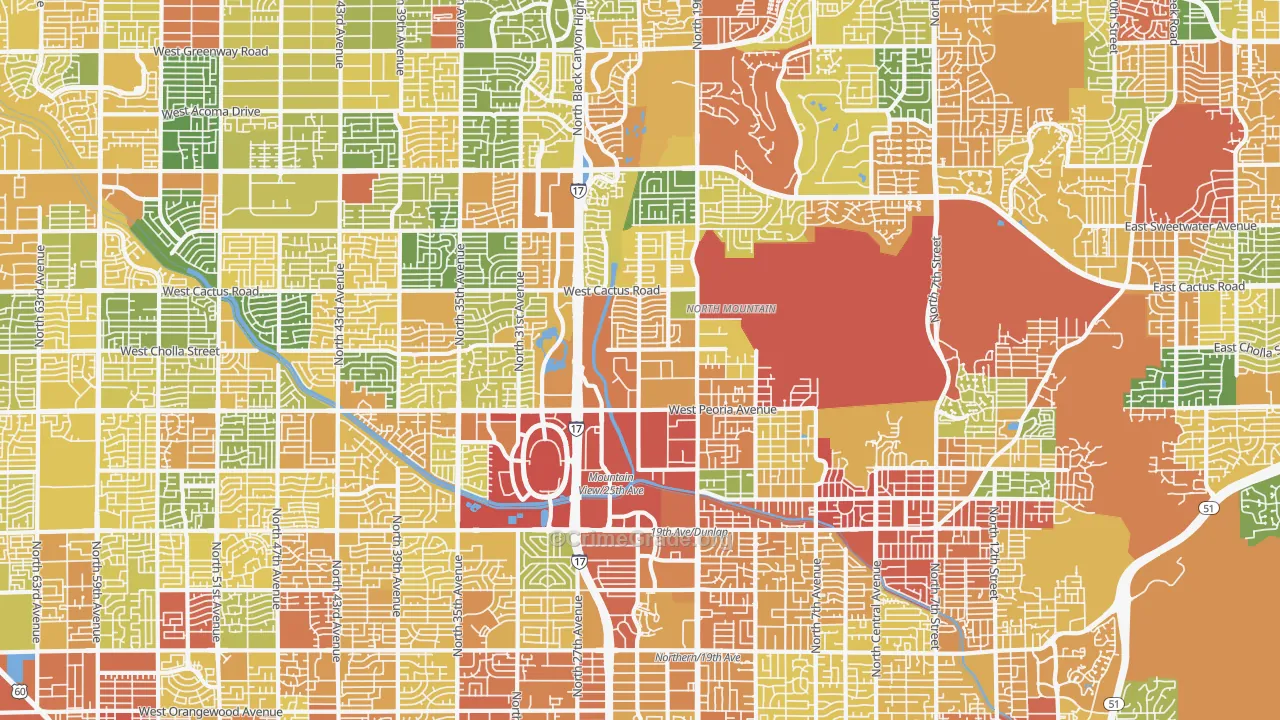 North Mountain, Phoenix, AZ Map of Burglary Rates
