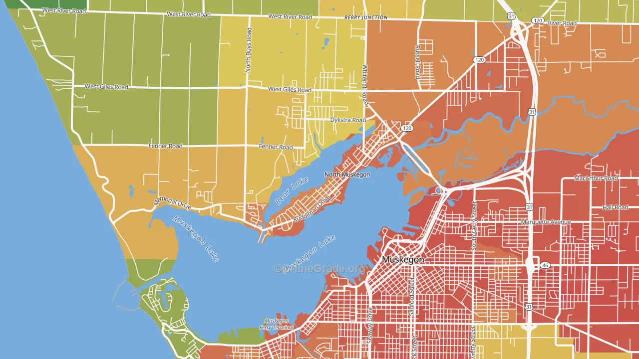 North Muskegon, MI Map of Burglary Rates