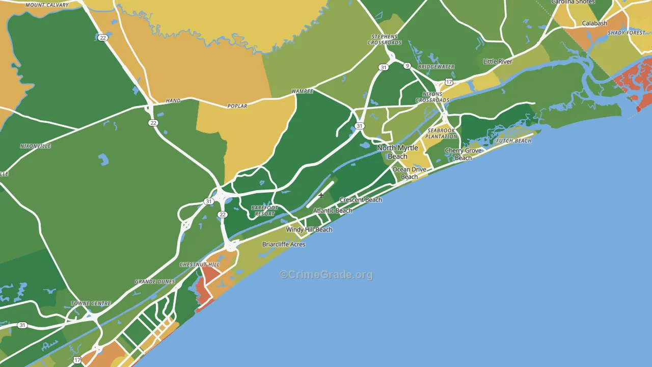 North Myrtle Beach, SC Map of Burglary Rates