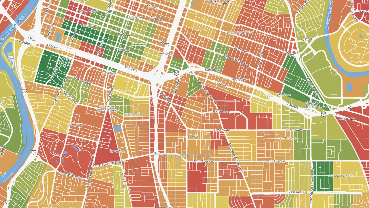 North Oak Park, Sacramento, CA Map of Burglary Rates