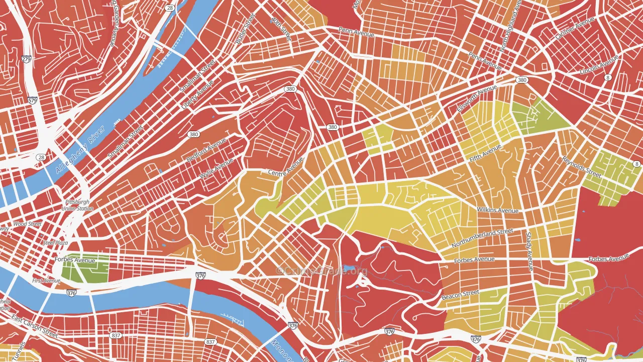 North Oakland, Pittsburgh, PA Map of Burglary Rates