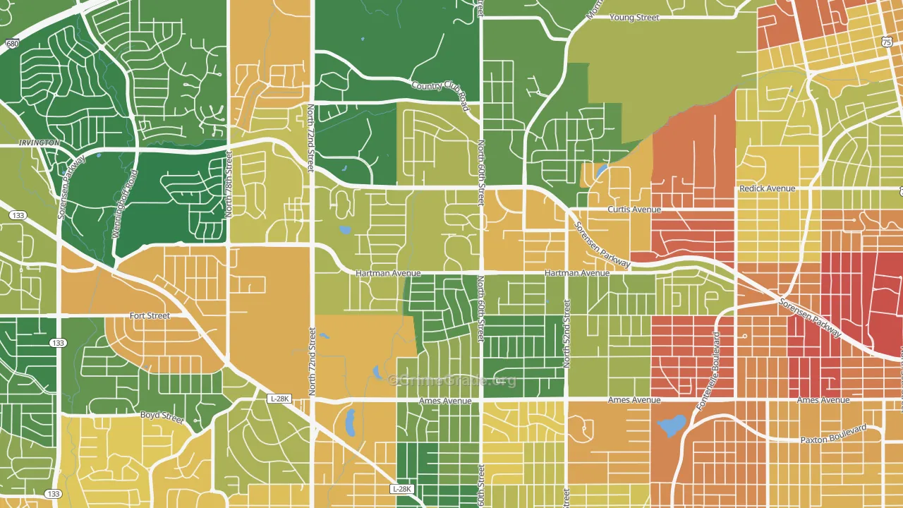 North Omaha, Omaha, NE Map of Burglary Rates