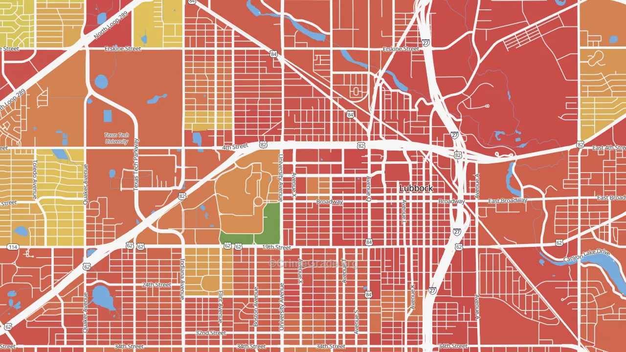 North Overton, Lubbock, TX Map of Burglary Rates
