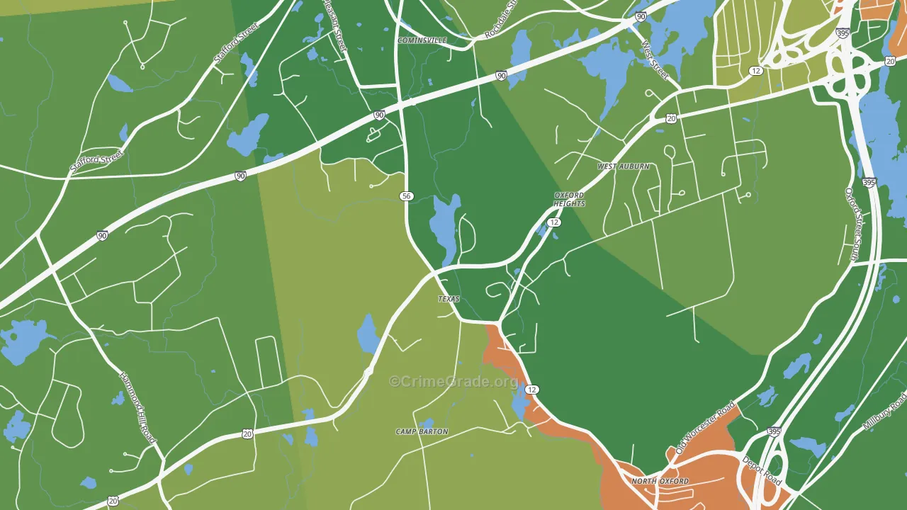 North Oxford, MA Map of Burglary Rates