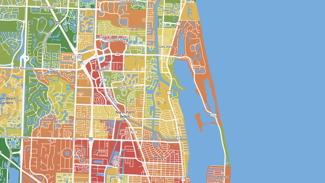 North Palm Beach, FL Map of Burglary Rates