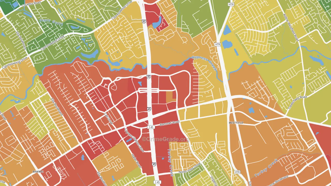 North Park Forest, Houston, TX Map of Burglary Rates