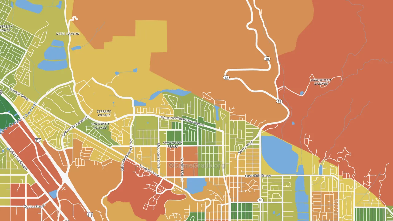 North Park Riverside, San Bernardino, CA Map of Burglary Rates