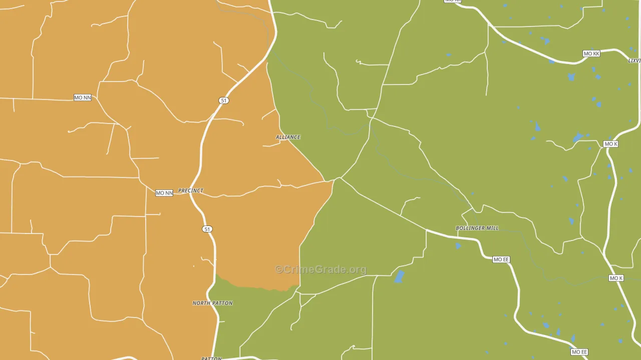 North Patton, MO Map of Burglary Rates