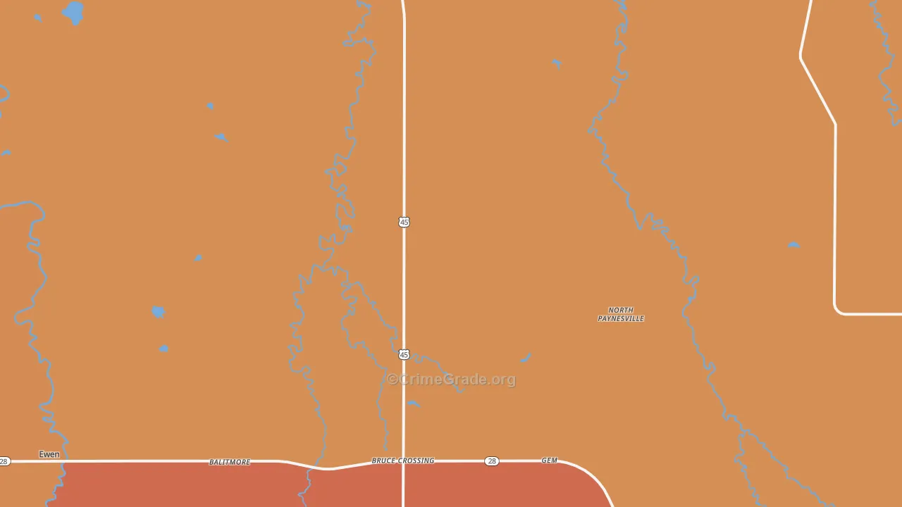 North Paynesville, MI Map of Burglary Rates