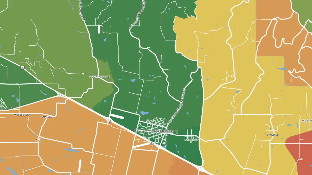 North Plains, OR Map of Burglary Rates