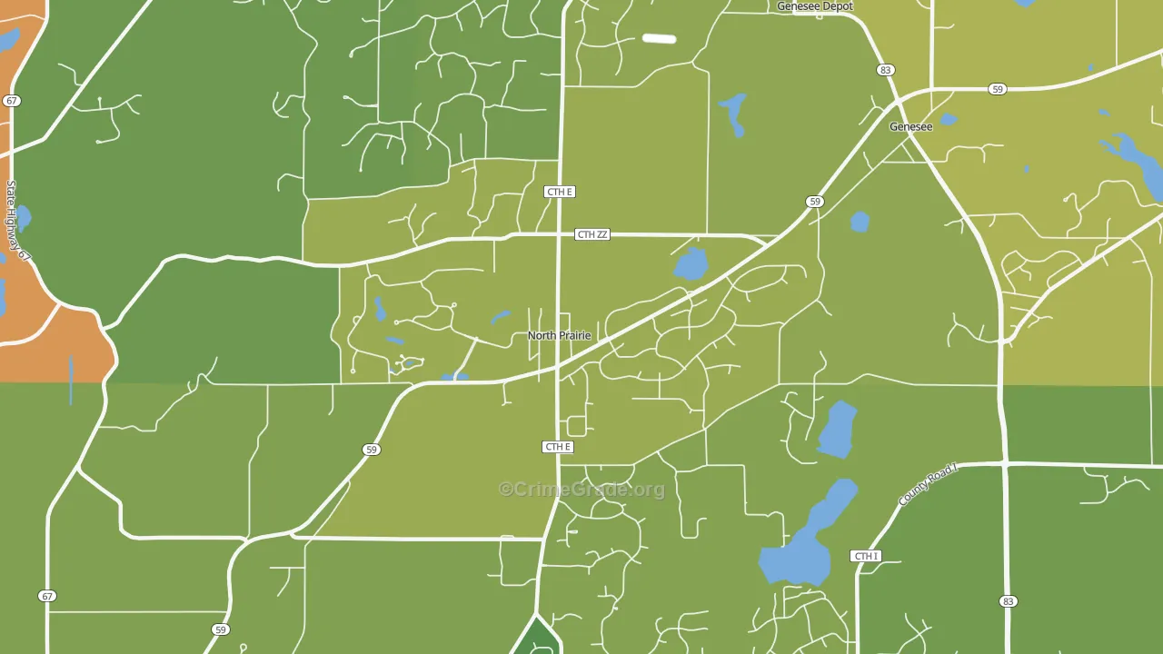 North Prairie, WI Map of Burglary Rates