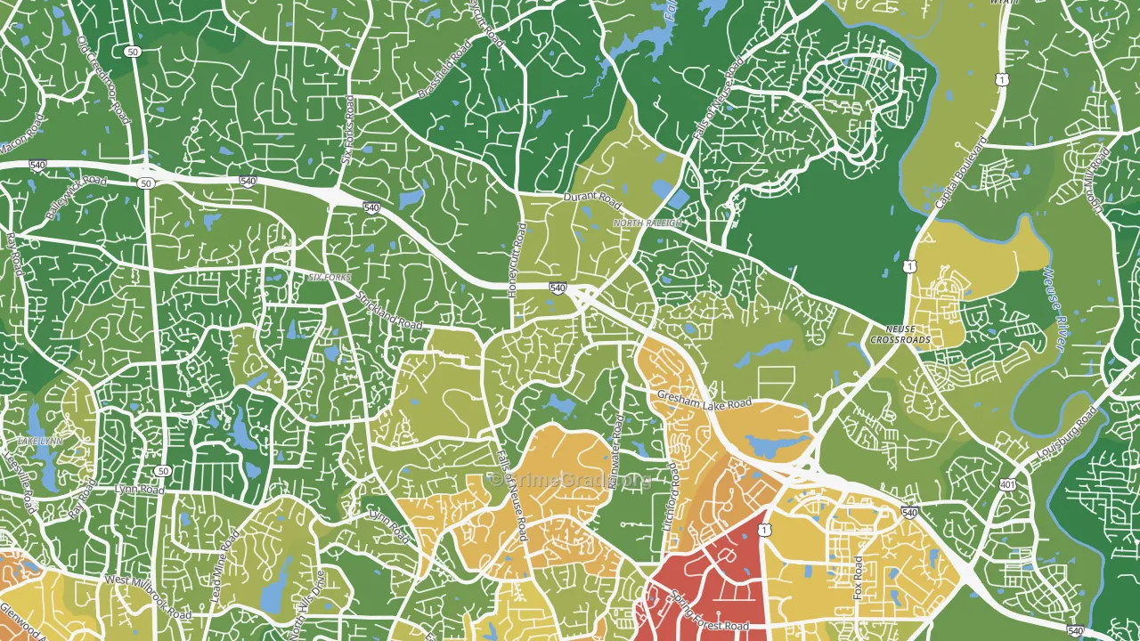North, Raleigh, NC Map of Burglary Rates