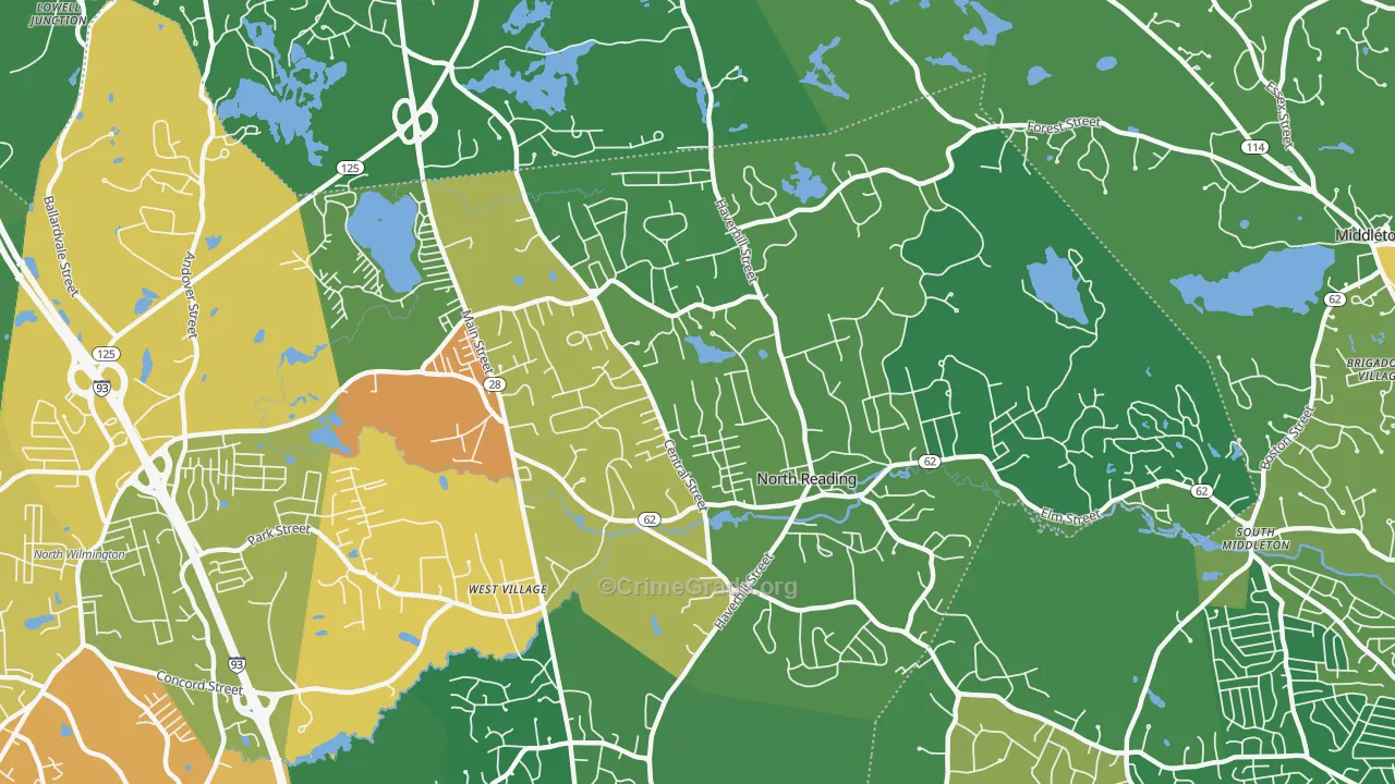 North Reading, MA Map of Burglary Rates